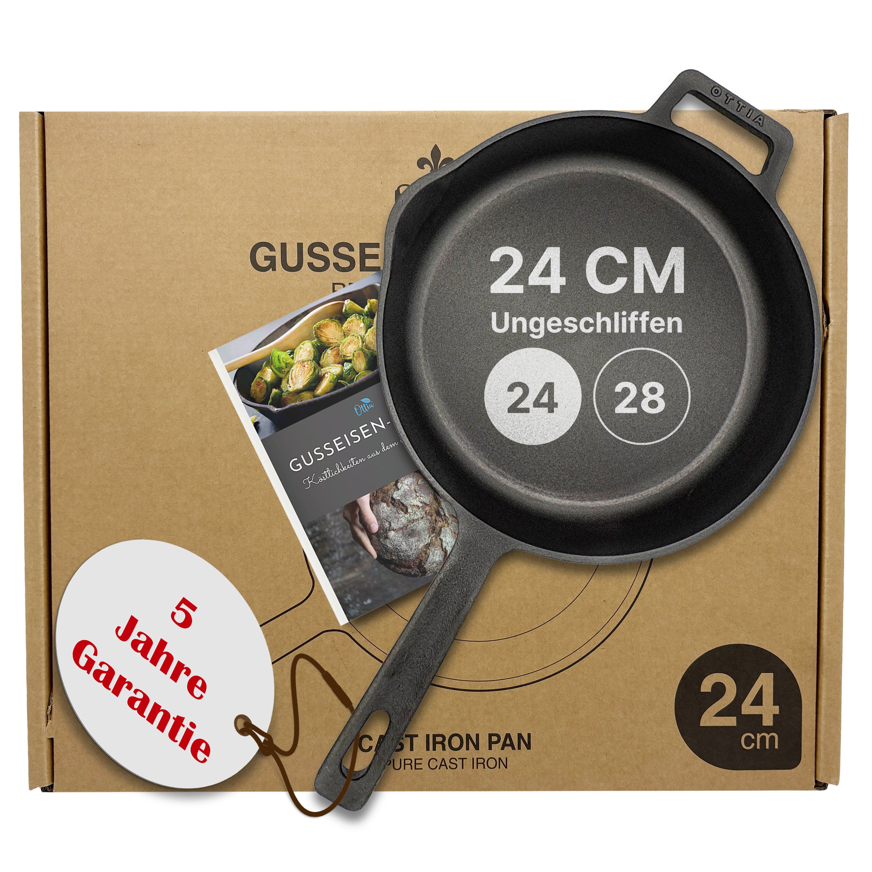 Reine Gusseisenpfanne 24cm mit eKochbuch