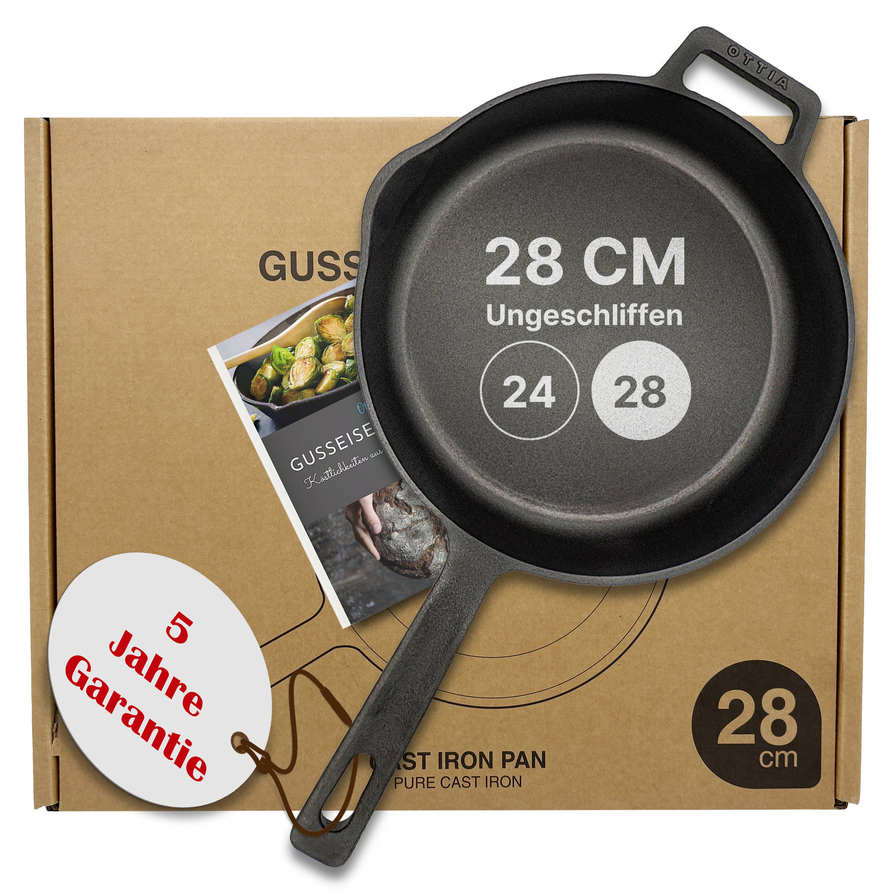Reine Gusseisenpfanne 28cm mit eKochbuch