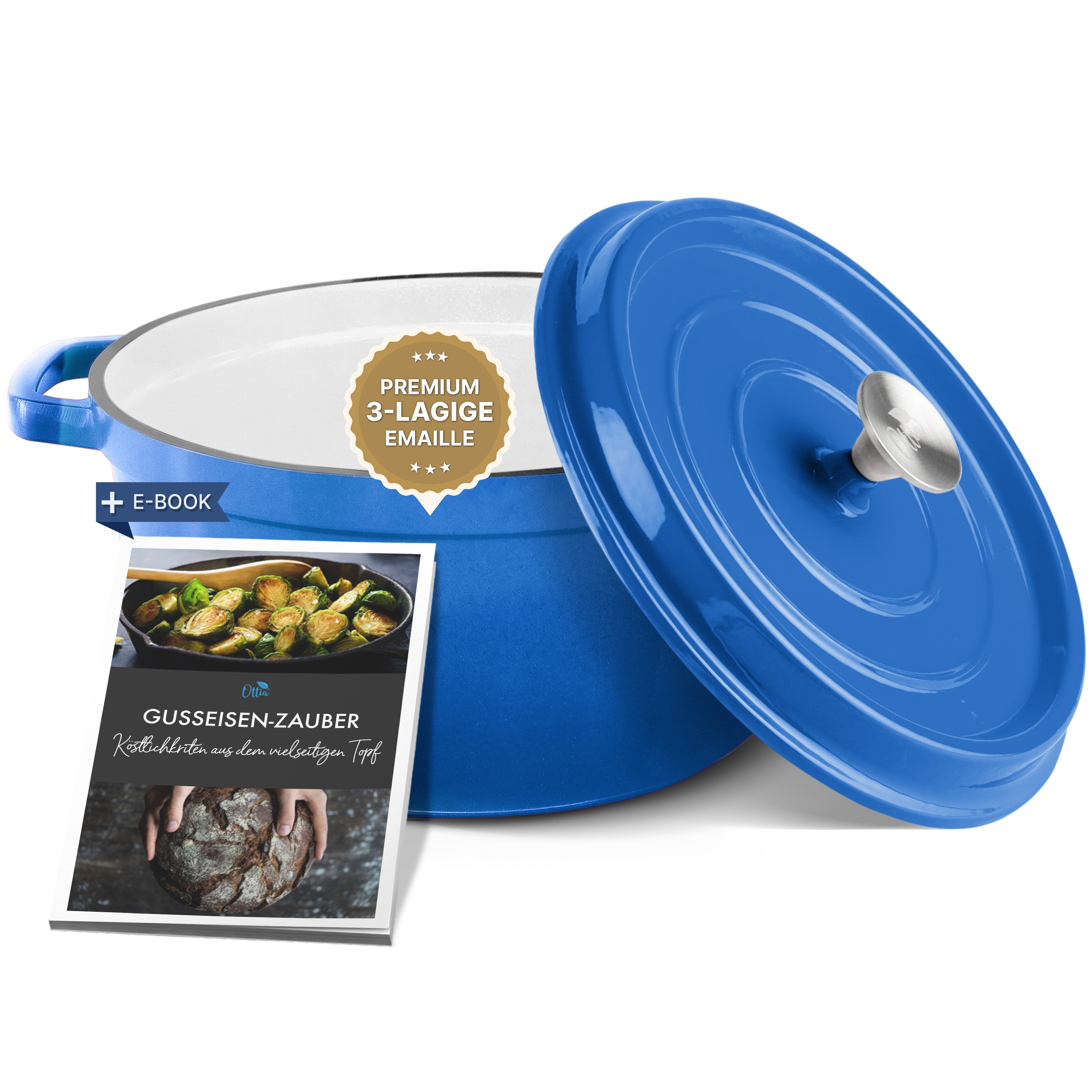 Emaillierter Gusseisen Topf, 28 cm, 6 Liter, ofenfest, Deckel mit Knauf