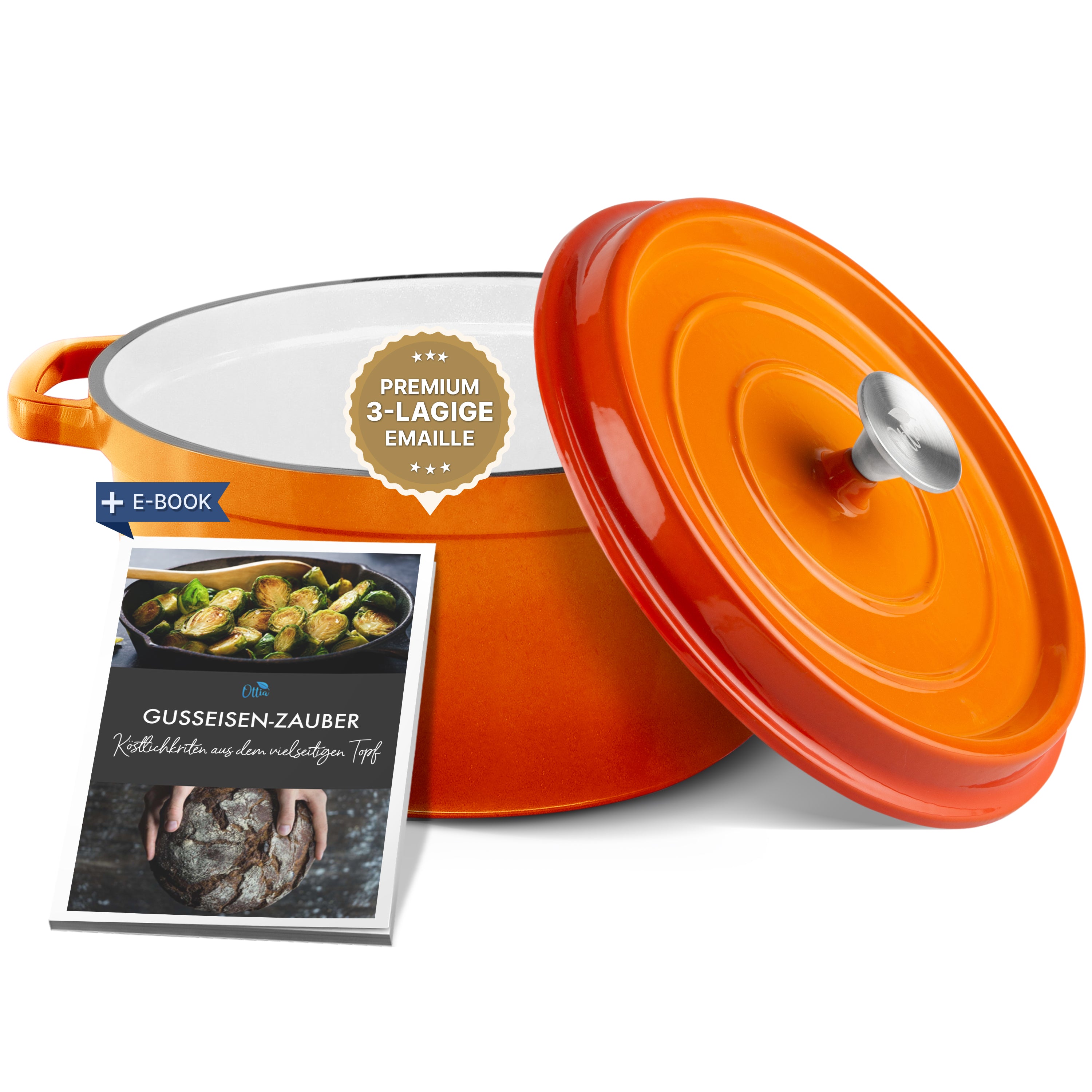 Emaillierter Gusseisen Topf, 26 cm, 5 Liter, ofenfest, Deckel mit Knauf