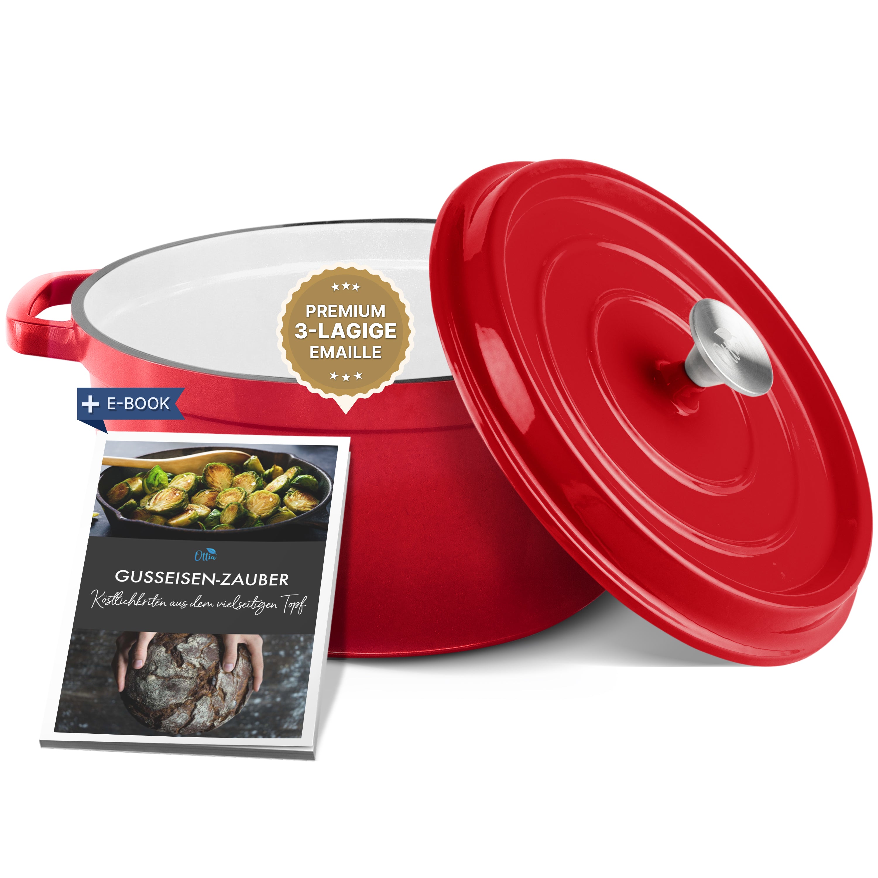 Emaillierter Gusseisen Topf, 28 cm, 6 Liter, ofenfest, Deckel mit Knauf