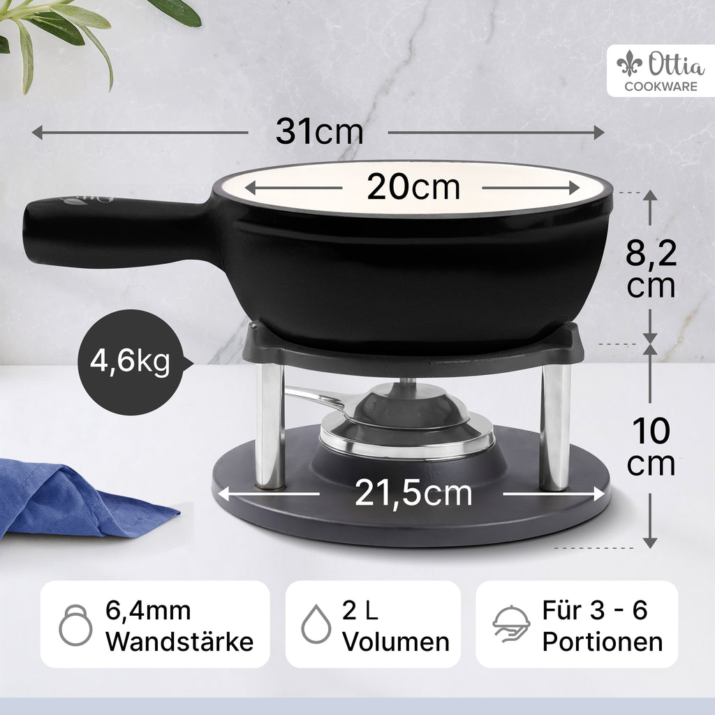 Gusseisen Fondue Set für 2-6 Personen, 3-lagige Emaille, Schadstofffrei, 10-teilig