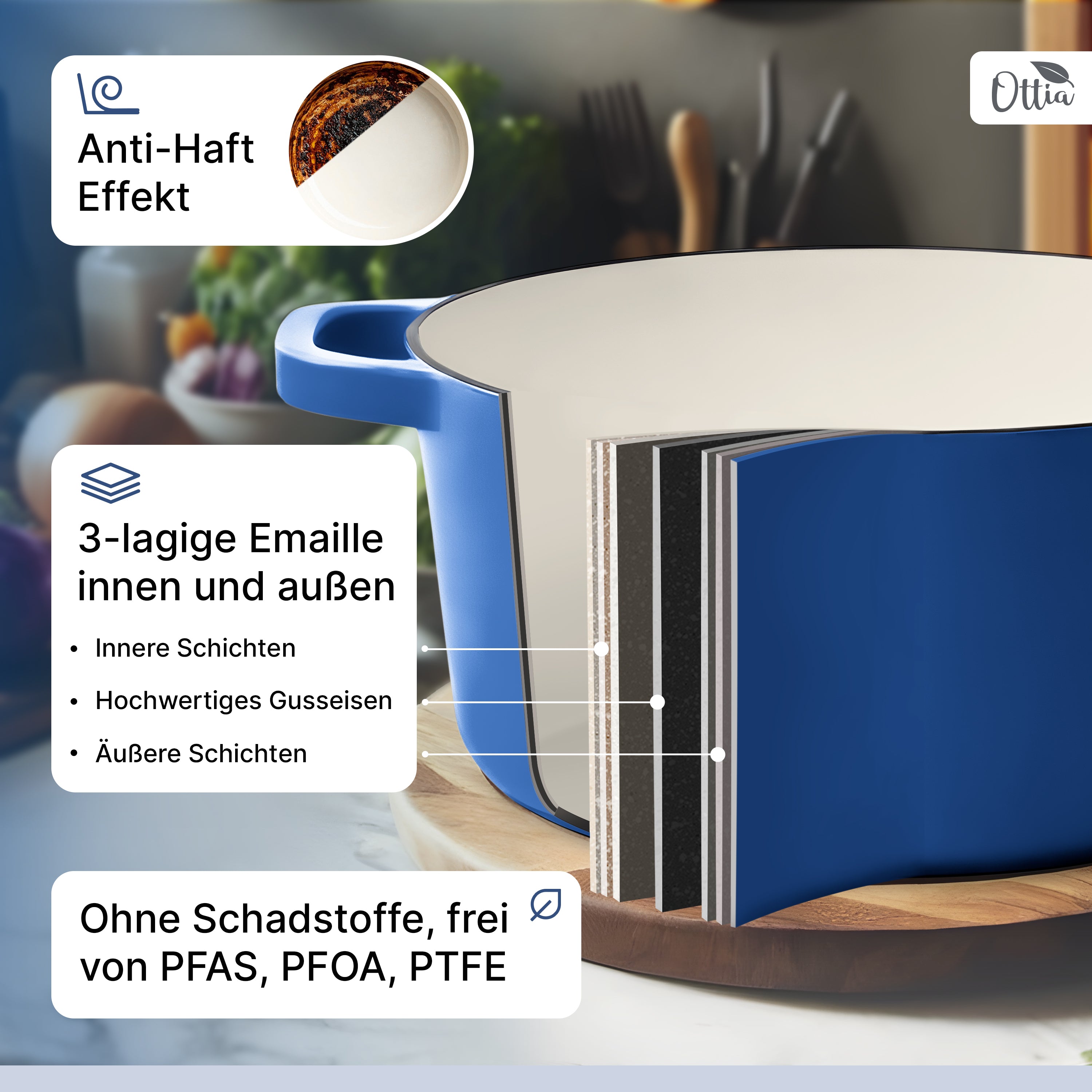Emaillierter Gusseisen Topf, 26 cm, 5 Liter, ofenfest, Deckel mit Knauf