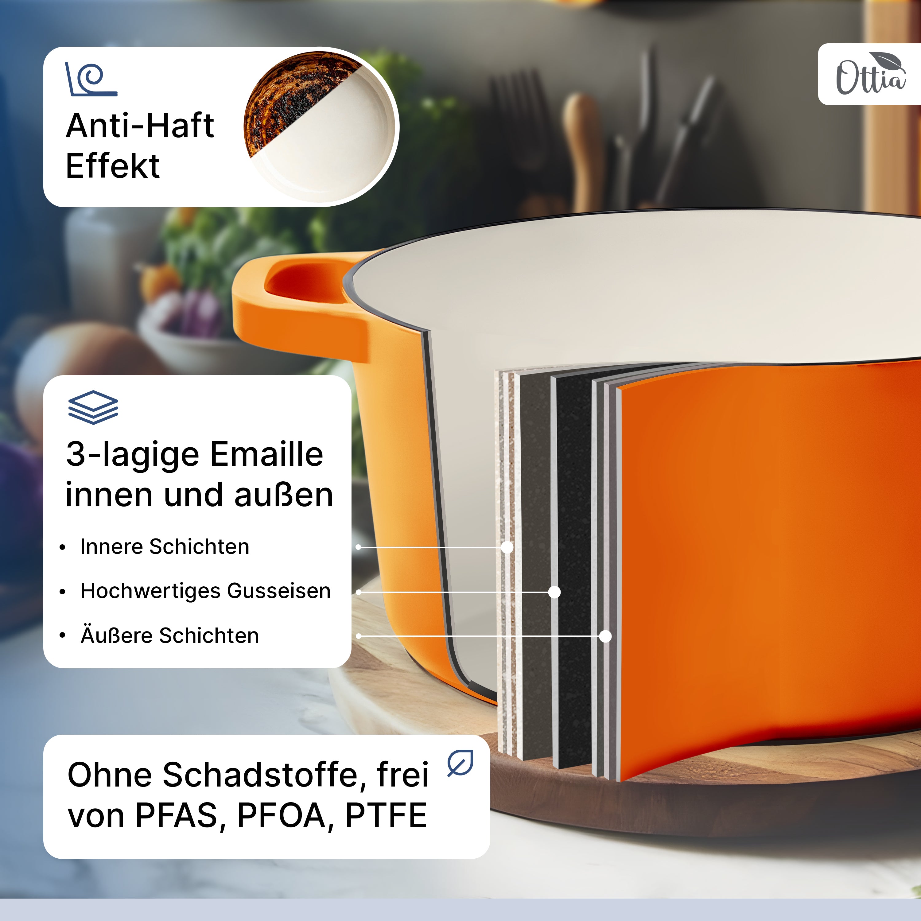 Emaillierter Gusseisen Topf, 26 cm, 5 Liter, ofenfest, Deckel mit Knauf