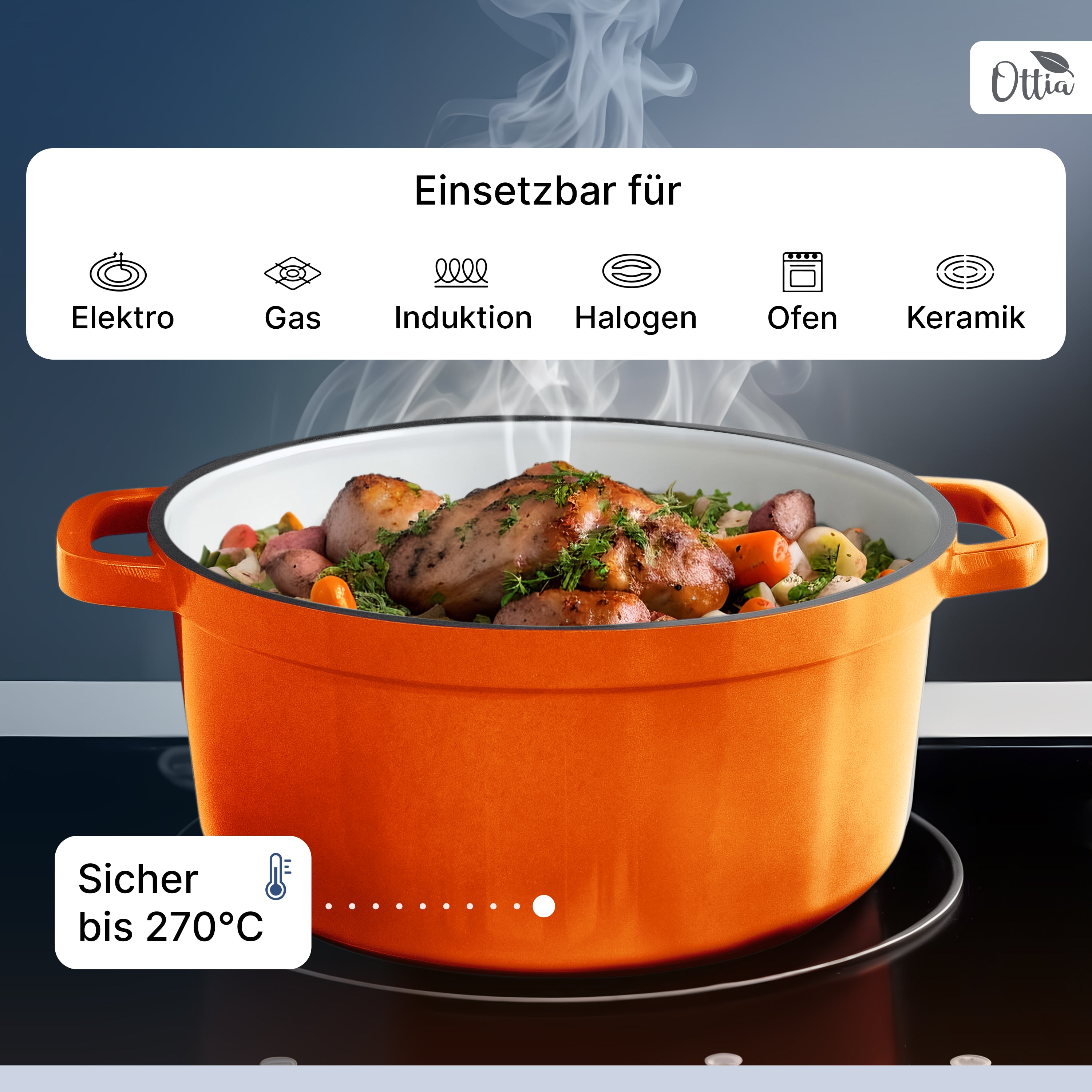 Emaillierter Gusseisen Topf, 26 cm, 5 Liter, ofenfest, Deckel mit Knauf