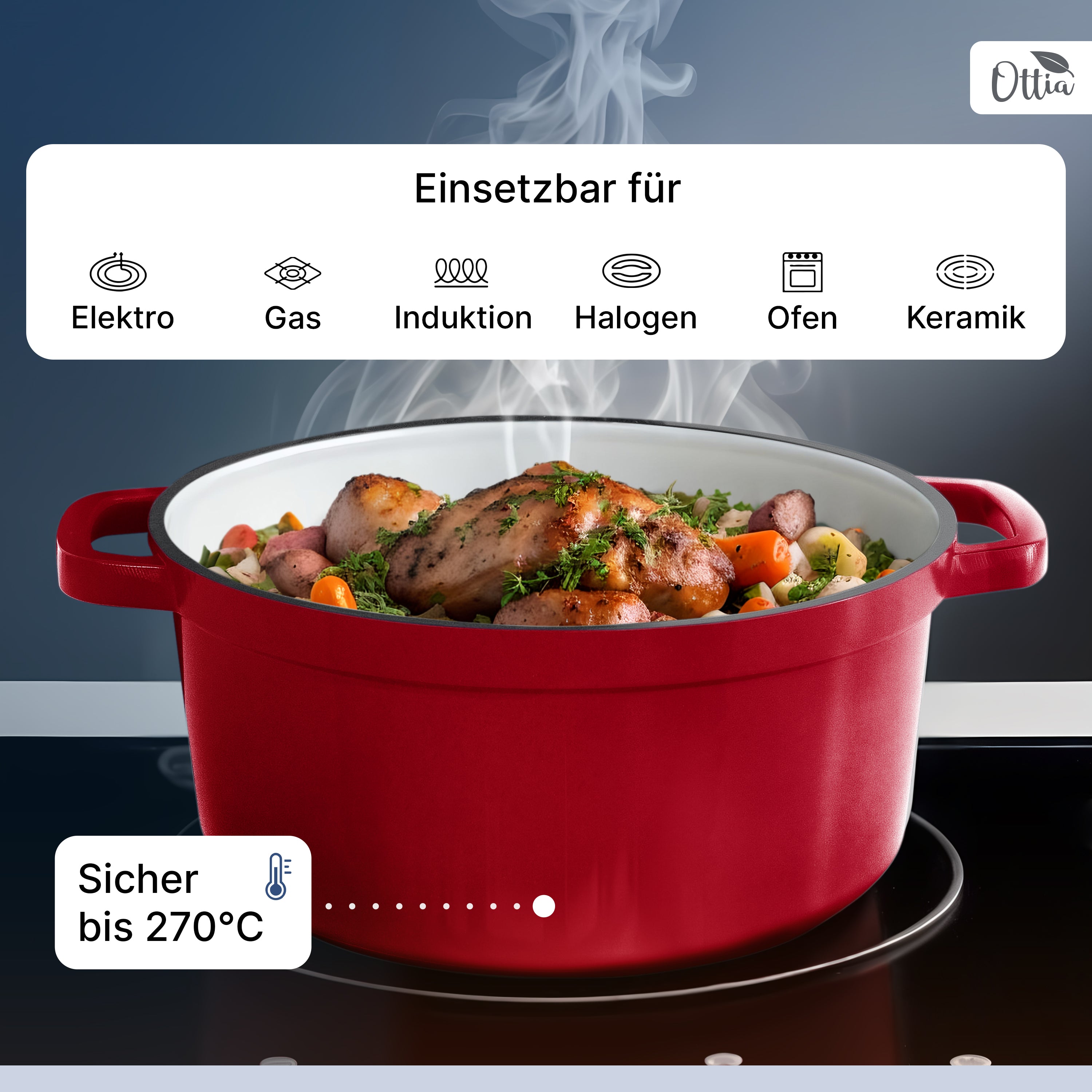 Emaillierter Gusseisen Topf, 26 cm, 5 Liter, ofenfest, Deckel mit Knauf