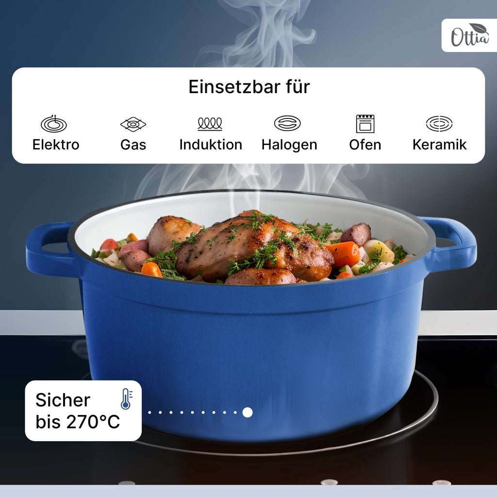Emaillierter Gusseisen Topf, 26 cm, 5 Liter, ofenfest, Deckel mit Knauf
