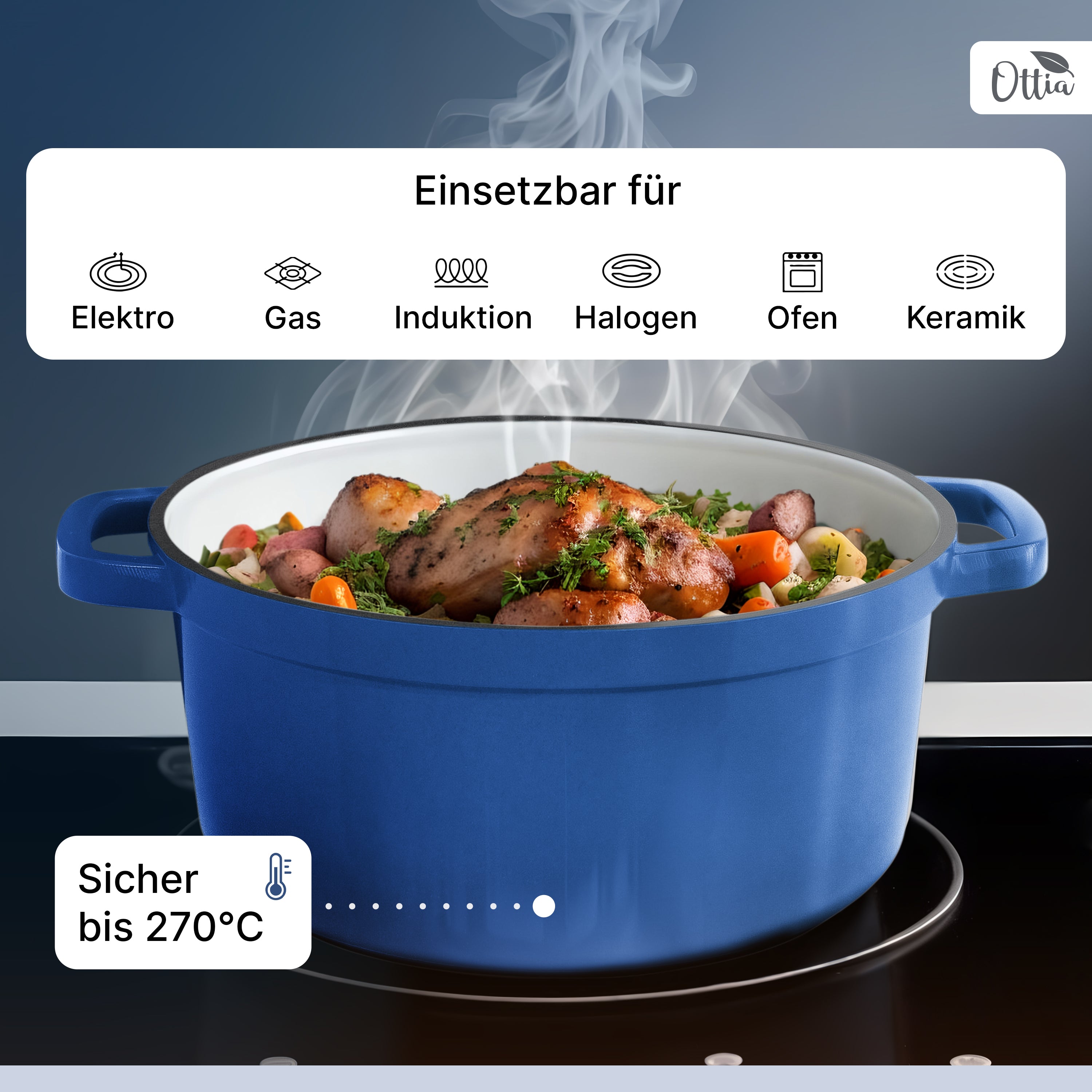 Emaillierter Gusseisen Topf, 26 cm, 5 Liter, ofenfest, Deckel mit Knauf