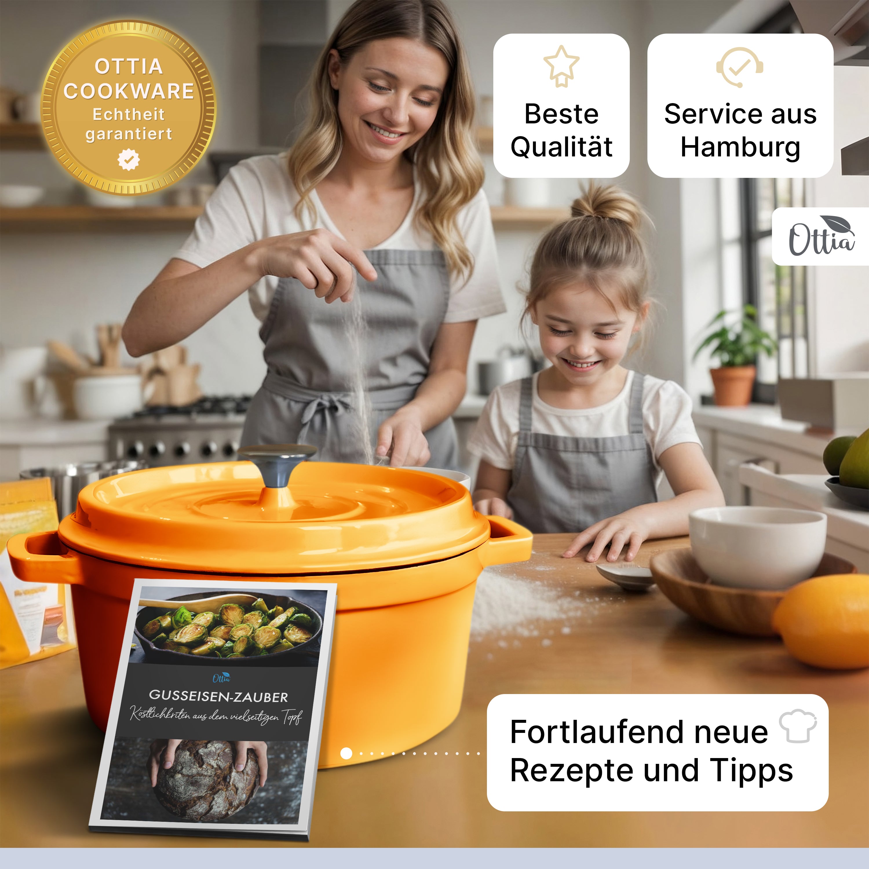 Emaillierter Gusseisen Topf, 26 cm, 5 Liter, ofenfest, Deckel mit Knauf