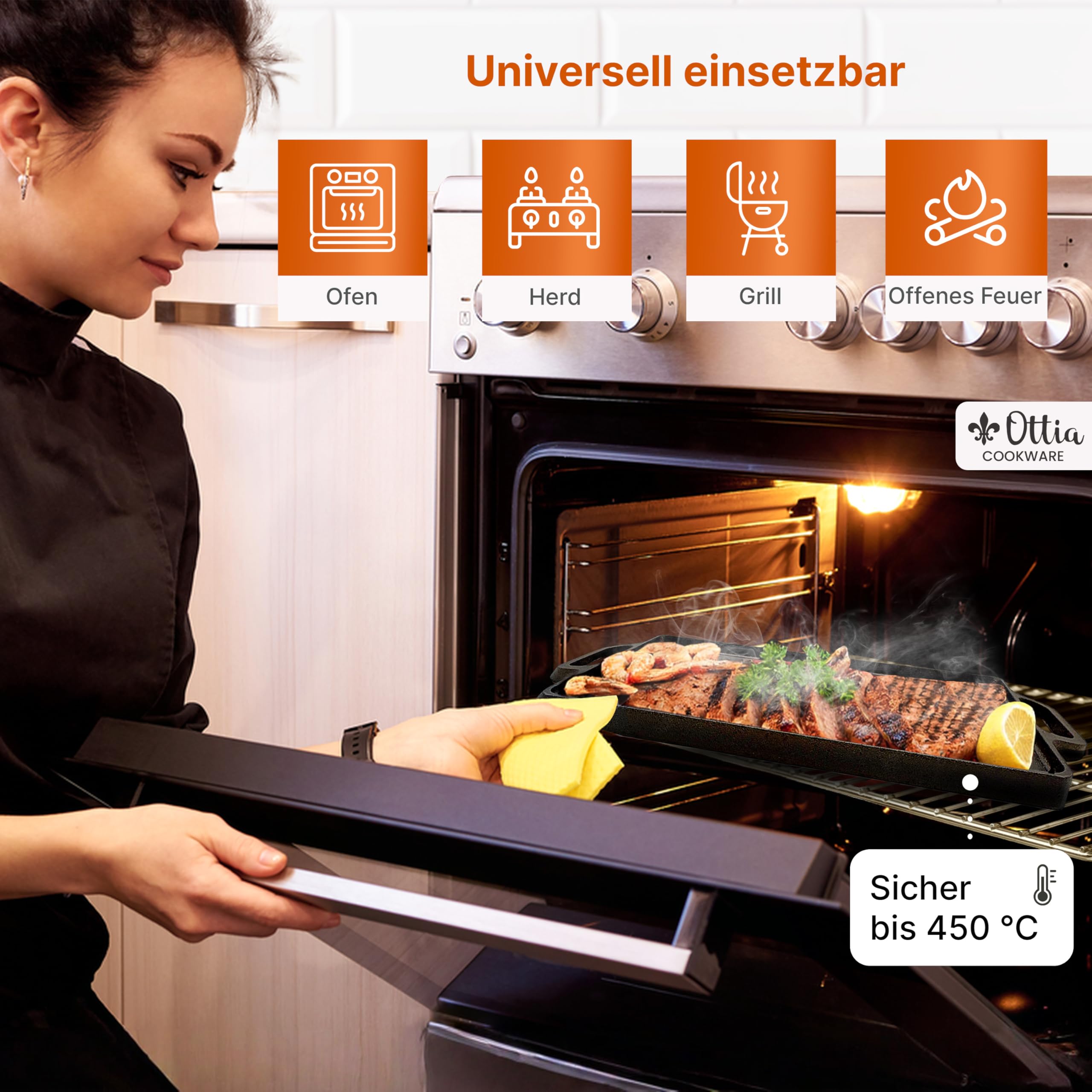 Gusseisen Wende Grillplatte und Warmhalteplatte:  (L (50 cm x 23,5 cm))