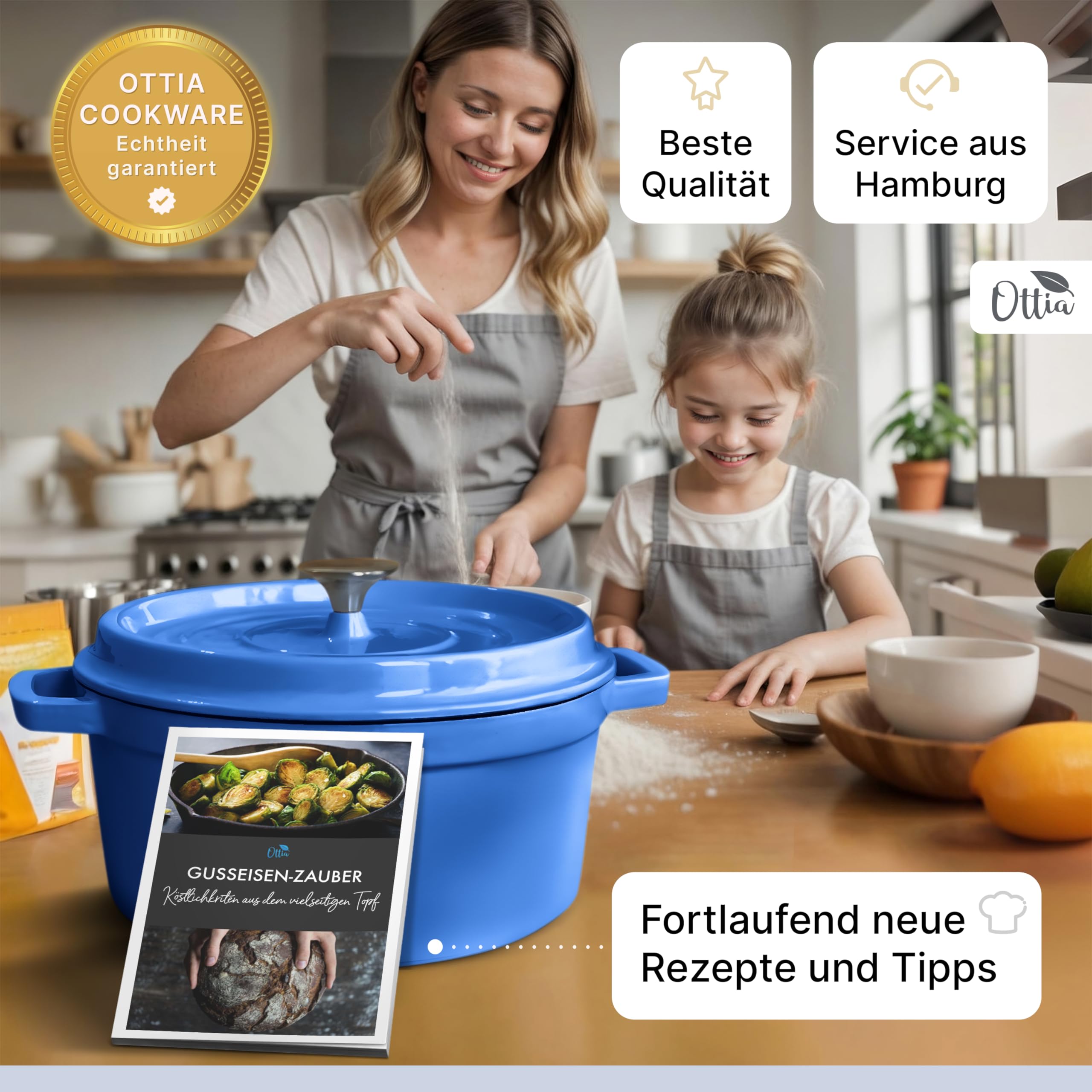 Emaillierter Gusseisen Topf, 26 cm, 5 Liter, ofenfest, Deckel mit Knauf