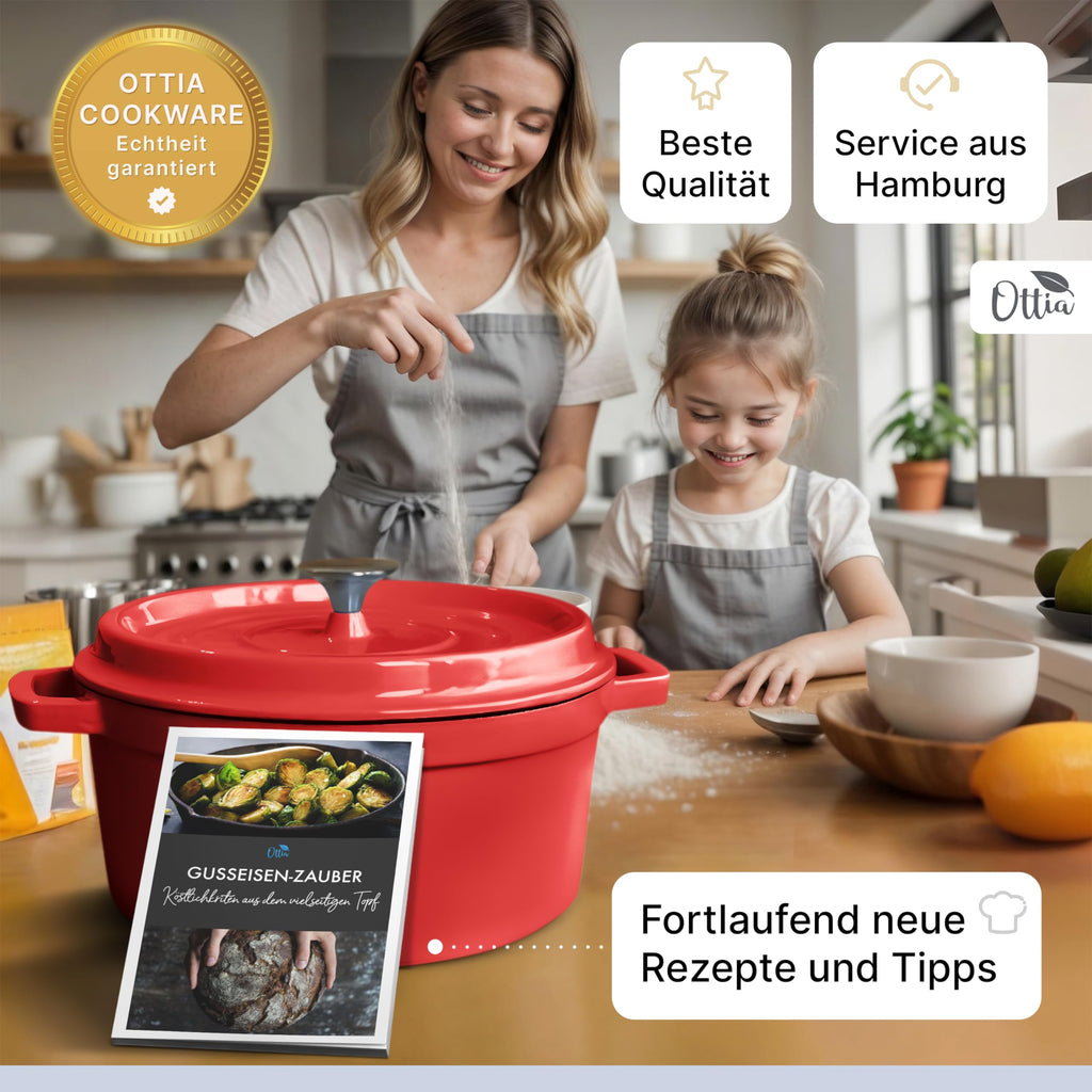 Emaillierter Gusseisen Topf, 26 cm, 5 Liter, ofenfest, Deckel mit Knauf