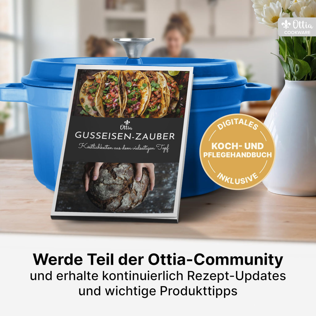 Emaillierter Gusseisen Topf, 26 cm, 5 Liter, ofenfest, Deckel mit Knauf