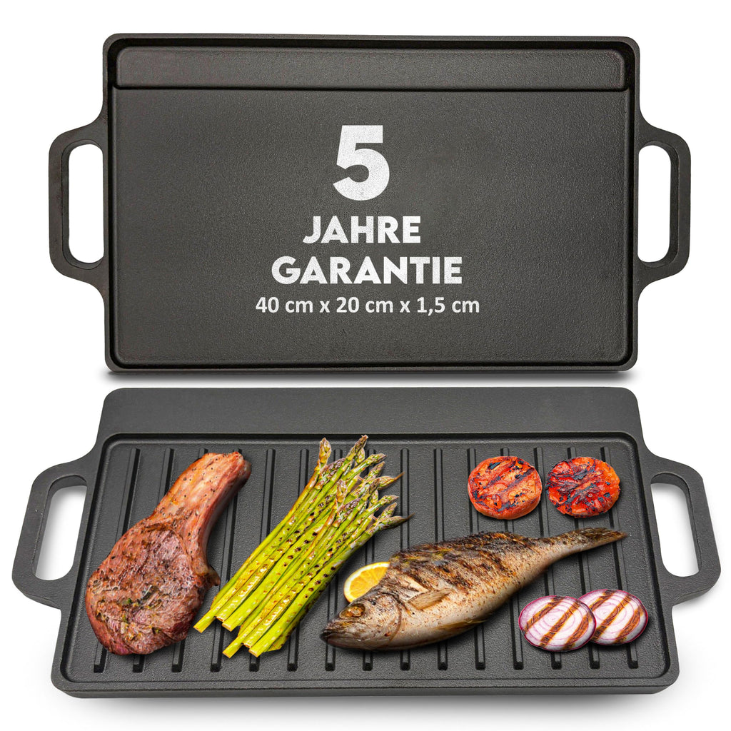 Gusseisen Wende Grillplatte und Warmhalteplatte: (S (40 cm x 20 cm))