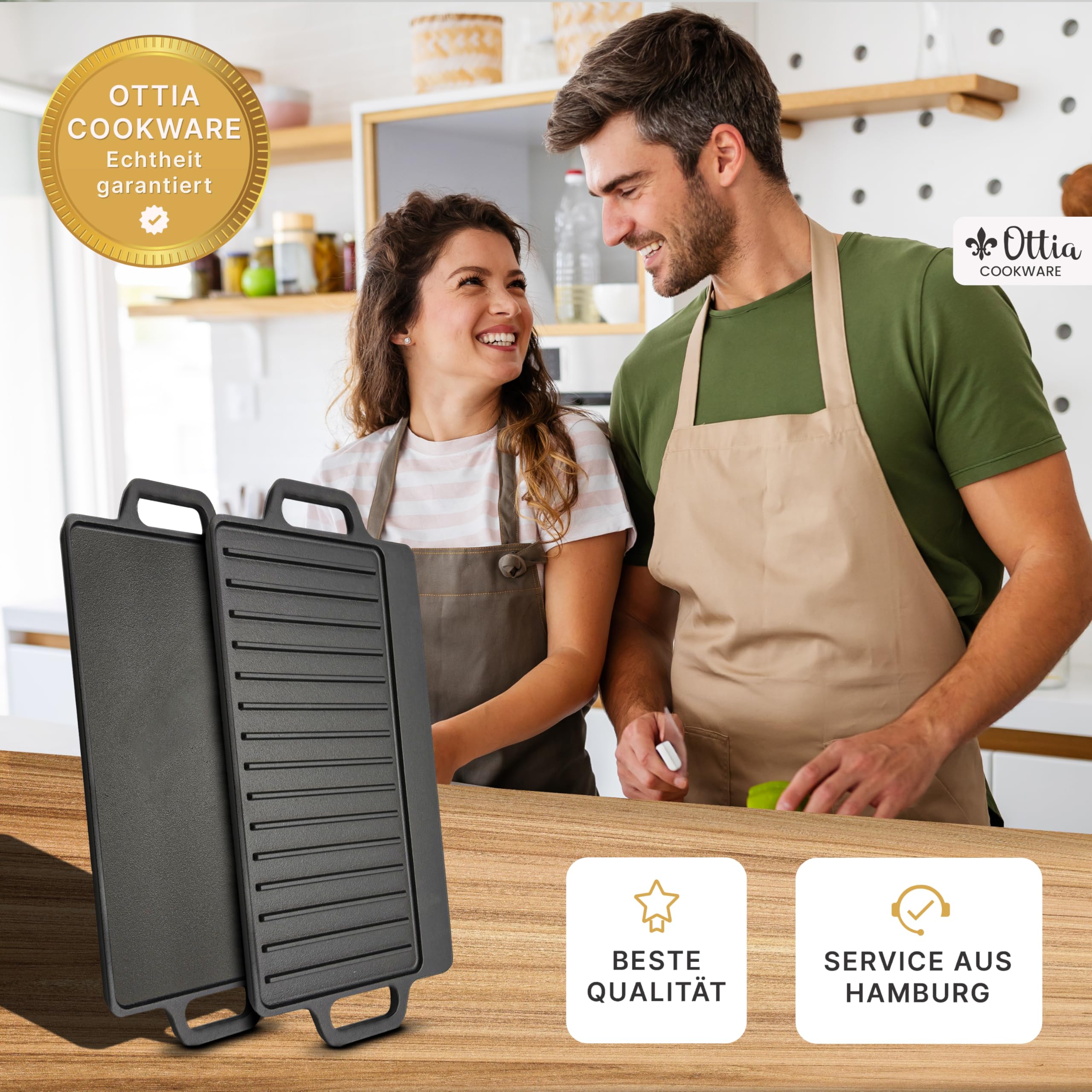 Gusseisen Wende Grillplatte und Warmhalteplatte: (M (46 cm x 23 cm))