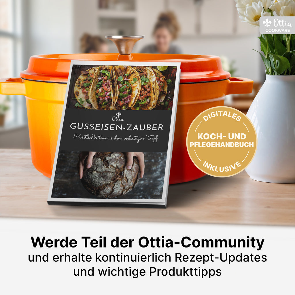 Emaillierter Gusseisen Topf, 26 cm, 5 Liter, ofenfest, Deckel mit Knauf