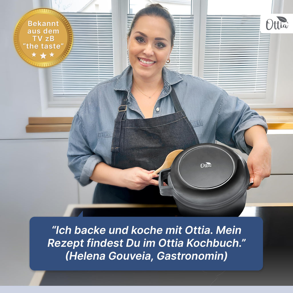 Emaillierter Gusseisen Topf, 26cm, mit Gärkorb, Deckel als Pfanne verwendbar