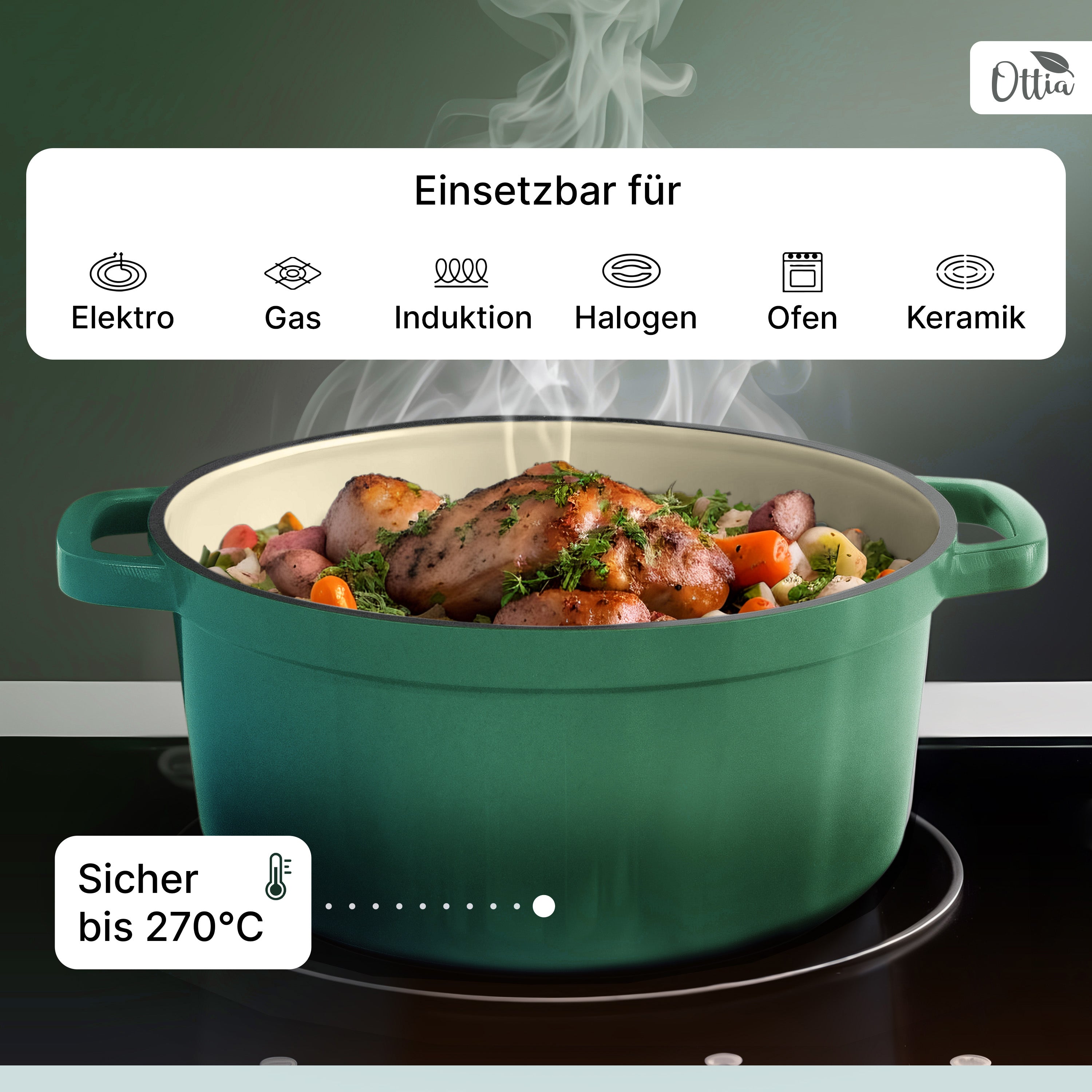 Gusseisen Topf, 26 cm, 5 Liter, mit Gärkorb. Ofenfest, Deckel mit Knauf und Aromanoppen