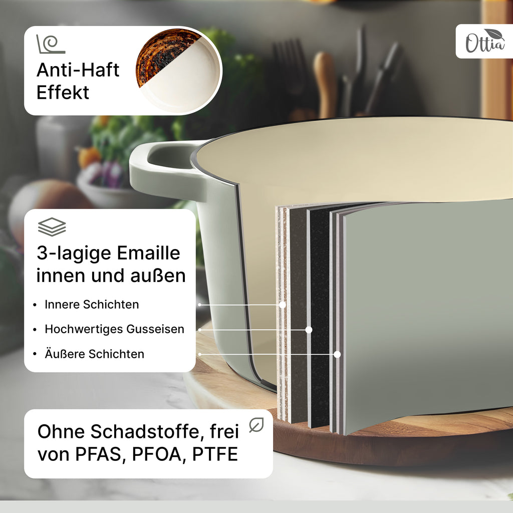 Emaillierter Gusseisen Topf, 22 cm, 3 Liter, ofenfest, Deckel mit Knauf