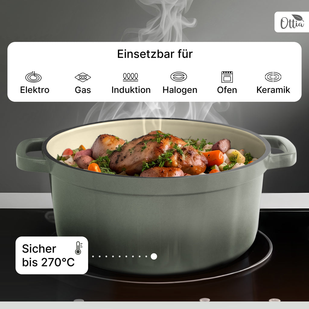 Emaillierter Gusseisen Topf, 22 cm, 3 Liter, ofenfest, Deckel mit Knauf