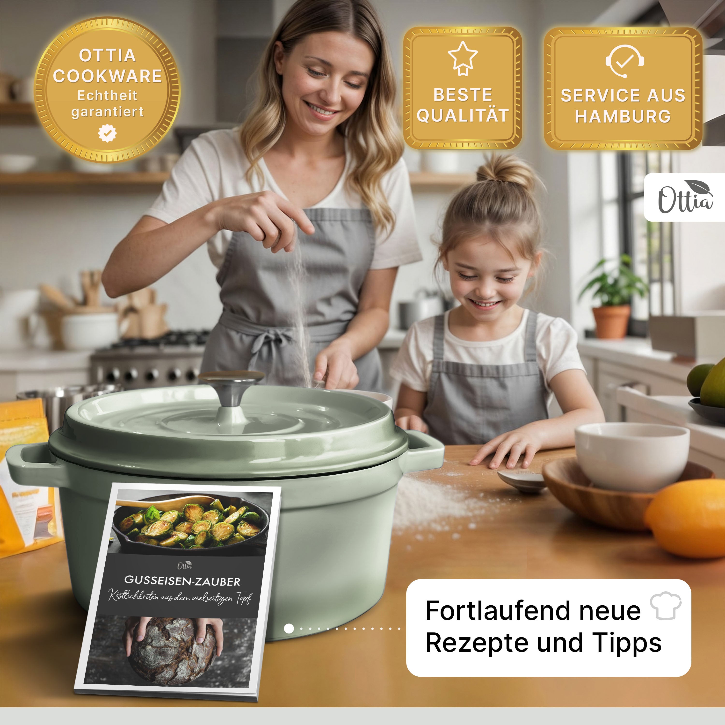 Emaillierter Gusseisen Topf, 22 cm, 3 Liter, ofenfest, Deckel mit Knauf