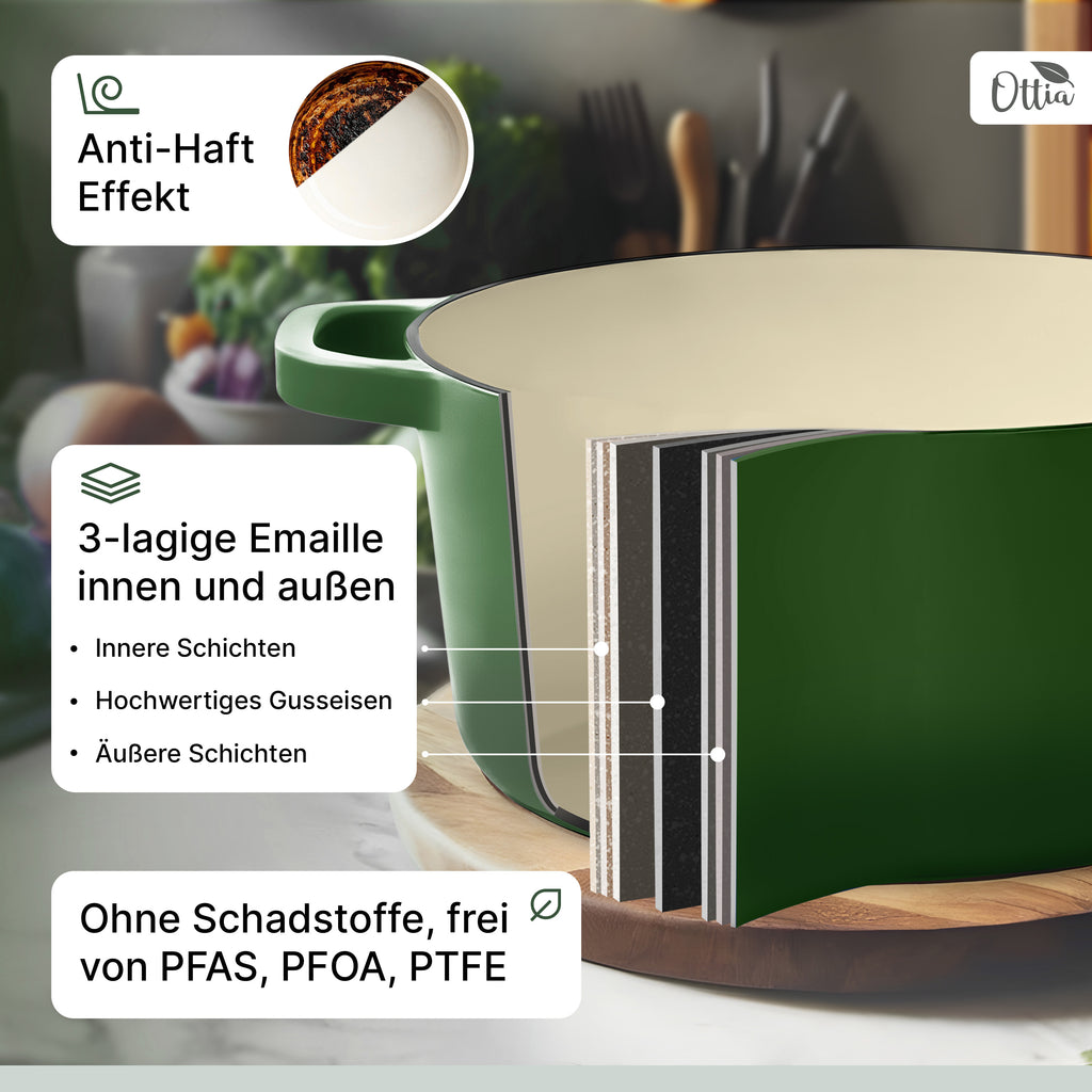 Emaillierter Gusseisen Topf, 28 cm, 6 Liter, ofenfest, Deckel mit Knauf