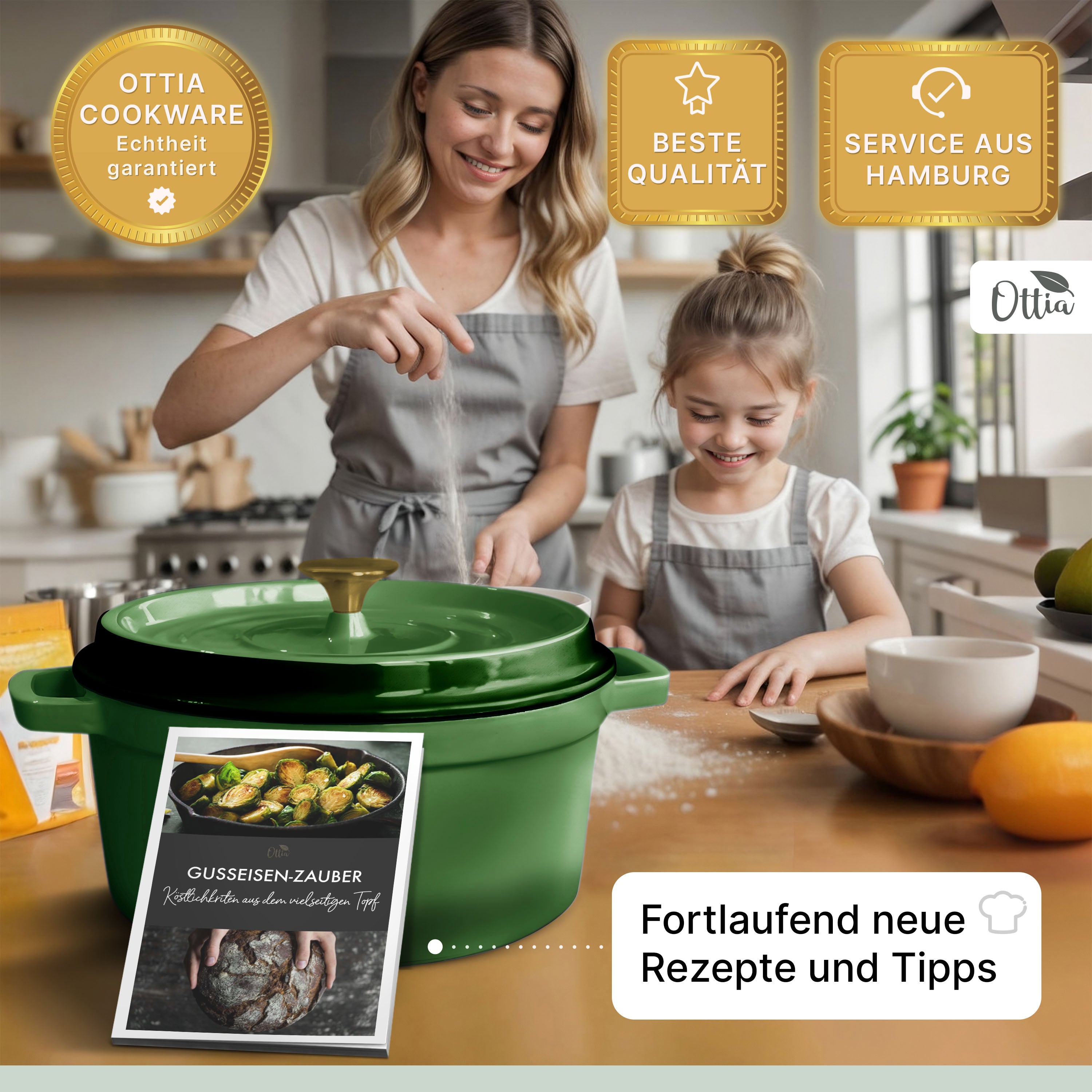 Emaillierter Gusseisen Topf, 28 cm, 6 Liter, ofenfest, Deckel mit Knauf