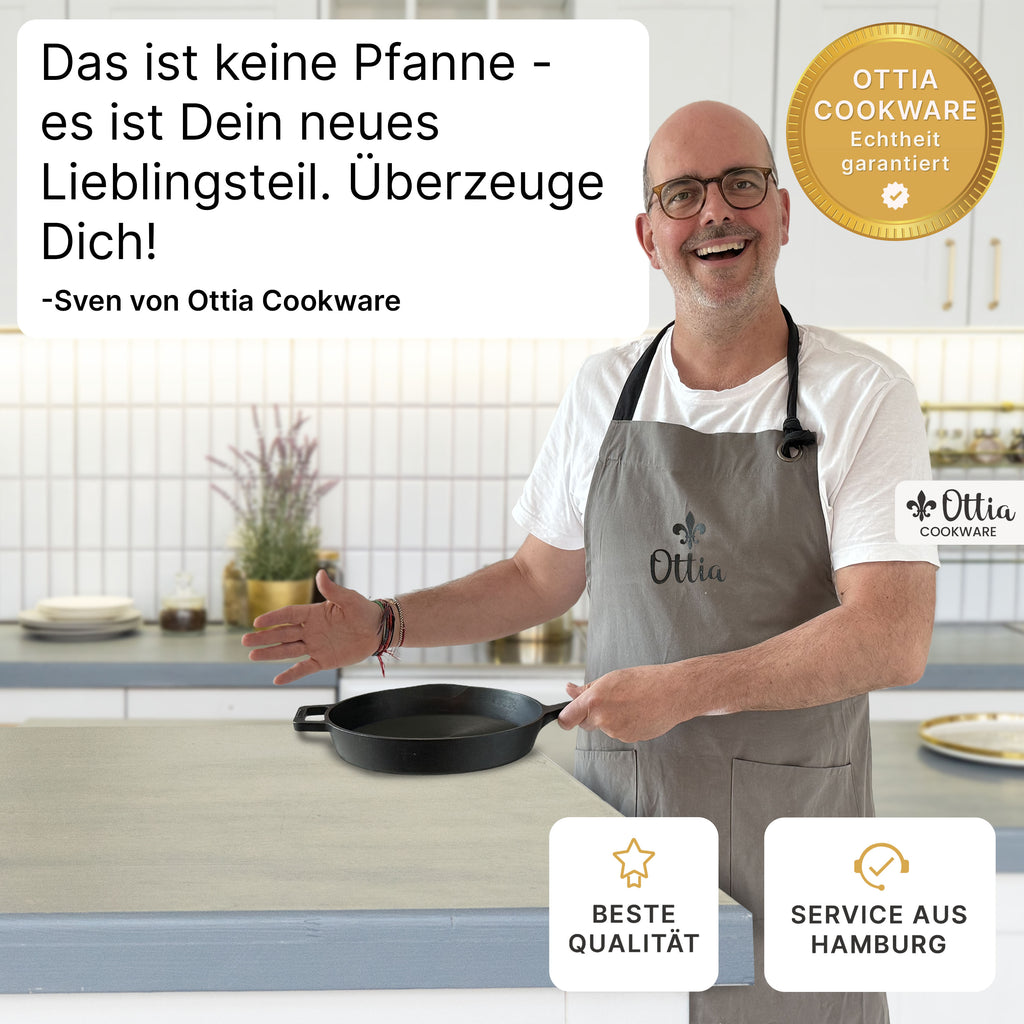 Reine geschliffene Gusseisenpfanne 24cm mit eKochbuch