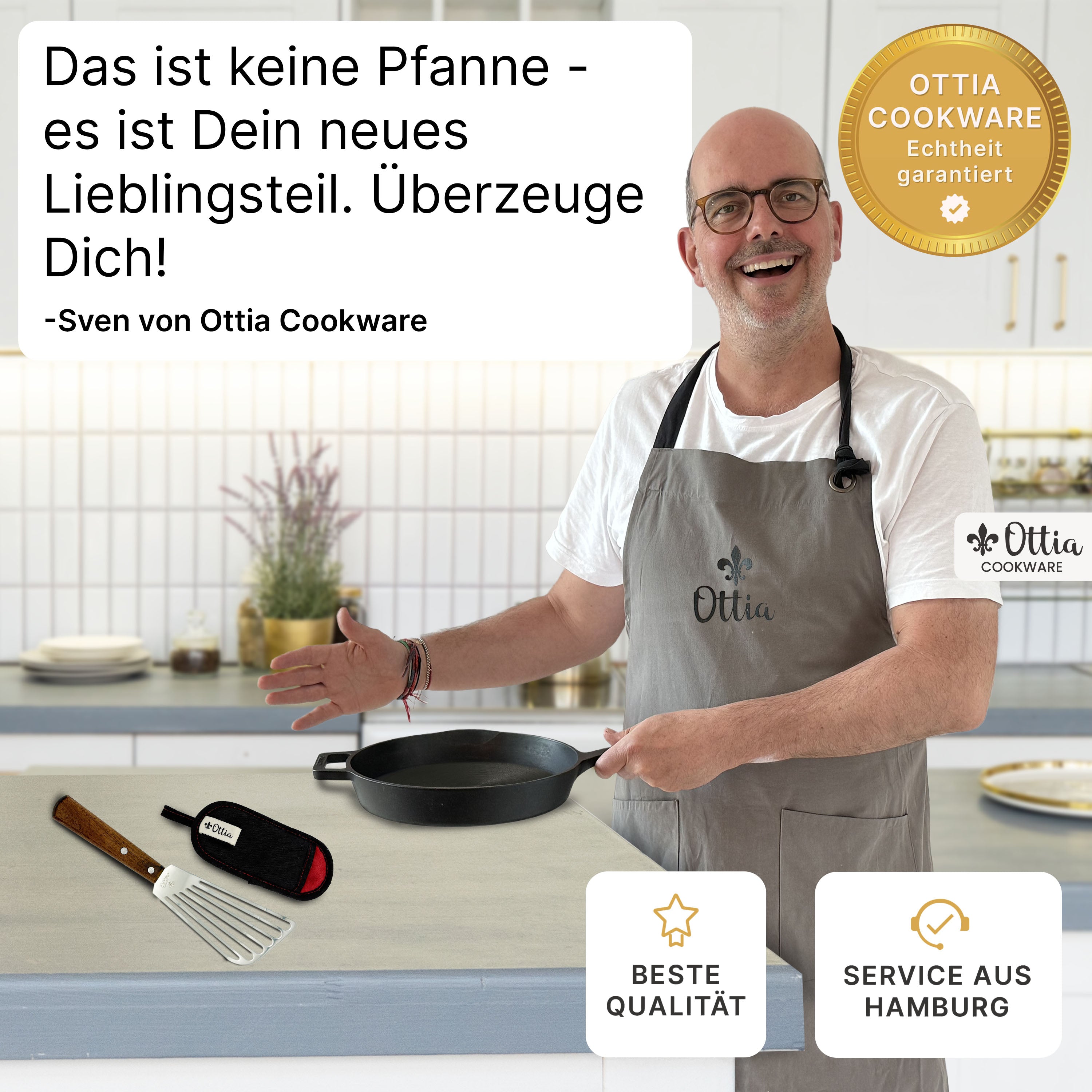 Reine geschliffene Gusseisenpfanne 28cm mit eKochbuch