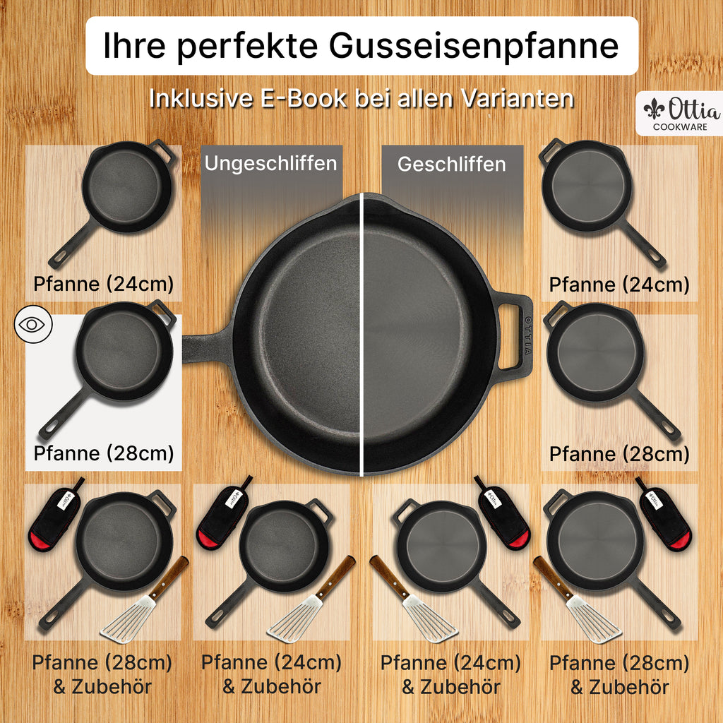 Reine Gusseisenpfanne 28cm mit eKochbuch