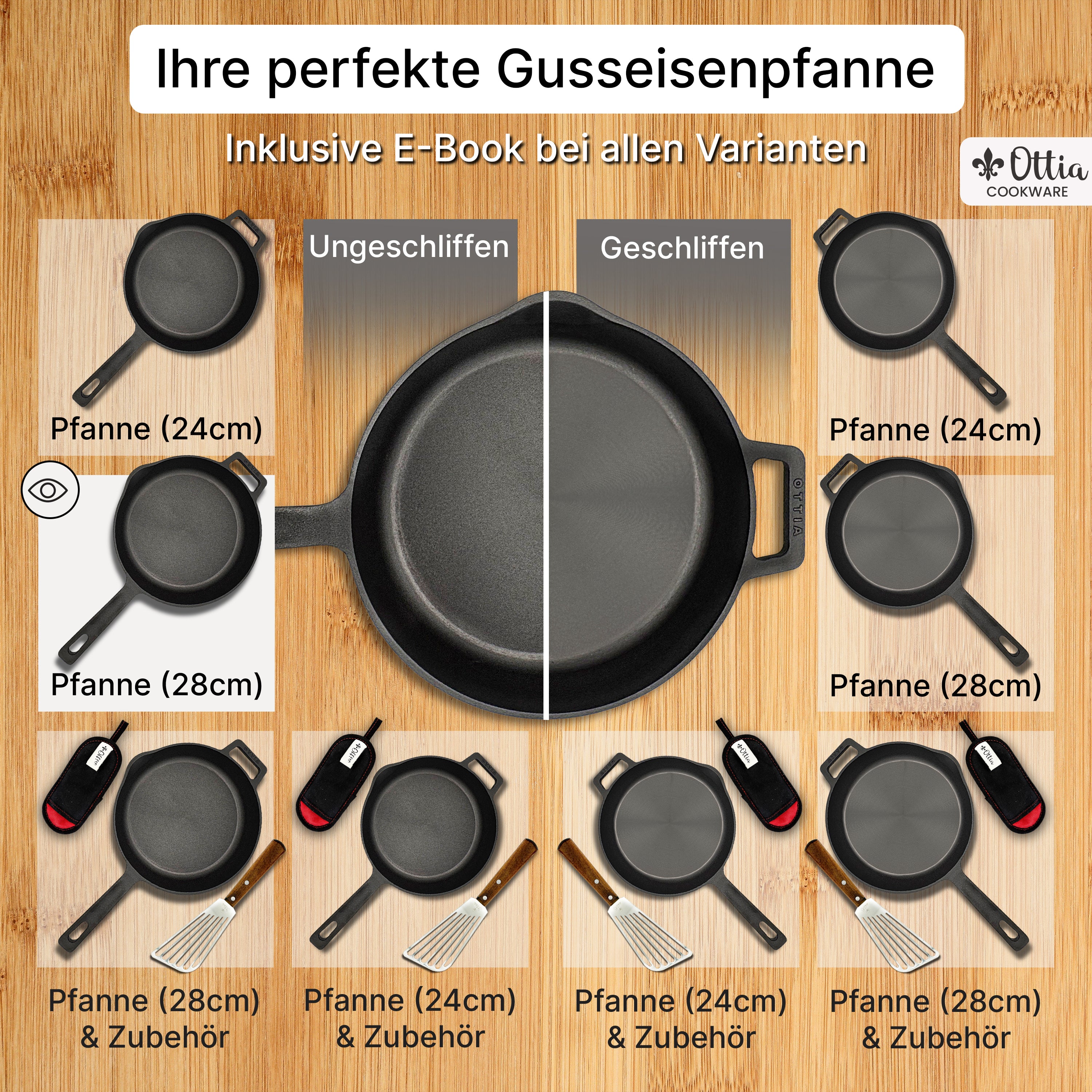 Reine Gusseisenpfanne 28cm mit eKochbuch
