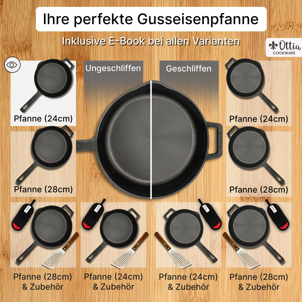Reine Gusseisenpfanne 24cm mit eKochbuch