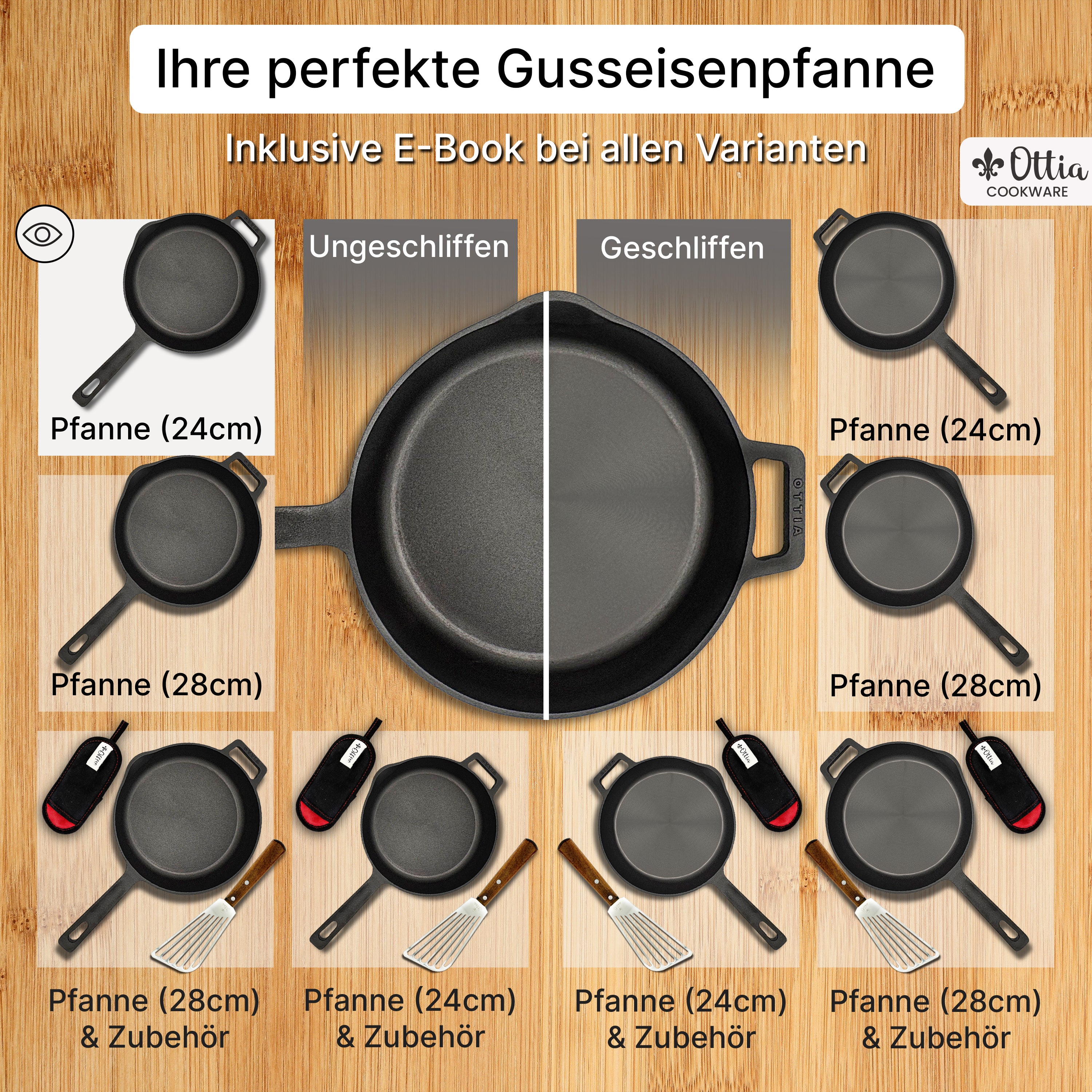 Reine Gusseisenpfanne 24cm mit eKochbuch